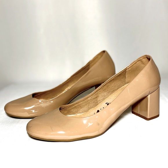 CL by Laundry Leather Heels Closed Toe Chunky Block Mid Heel Pump Office Work - Picture 5 of 12